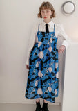 Dodobye Blue Cat And Vase Print Suspender Dress