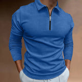 winter outfits men Men's Half Zip Waffle Thin Lapel Casual Long Sleeve Polo Shirt