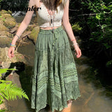 Dodobye Spring and Summer New Fashion Women's Mulberry Silk Printed Skirt Large Hem Pleated Skirt Long Skirt