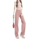 baggy jeans Pink Jeans for Women Spring and Autumn 2024 New High Waist Slimming Loose Straight Draping Mop Narrow Wide Leg Pants