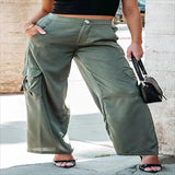 frat outfits 2024 plus Size Women's Trousers Fashion Solid Color Multi-Pocket Straight Cargo Pants Women