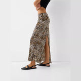 Dodobye soulja boy outfits Elegant Leopard Print Skirt Casual Split Sexy French Long Skirt Su3846