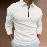 winter outfits men Men's Half Zip Waffle Thin Lapel Casual Long Sleeve Polo Shirt