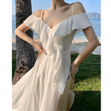 Dodobye-Travel Photography Beach Dress Women's Open Back Mop Dress Long Dress Elegant Large Swing Dress Seaside Vacation Super Fairy