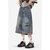 Dodobye 90S Streetwear Summer Jeans Men'S Retro Popular Japanese Style Trendy Ripped Personality Loose Hong Kong Style Cropped Pants K0619-P38