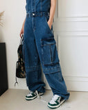 birthday outfits Retro Jeans Women's Hot Girl Outer Wear Jumpsuit Niche Design Two-Color Straight Overalls