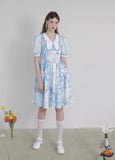 Dodobye Blue And White Watercolor Print Butterfly Collar Dress