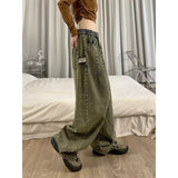 baggy jeans Pleated Faded Drawstring Jeans Men's American-Style Vintage Washed Wide-Leg Casual Overalls Couple Ins