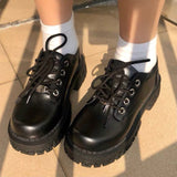 Platform Leather Shoes Summer Black American Mary Jane Shoes Women's Lace-up JK Hot Girl Platform Shoes British Style