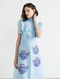 Dodobye Blue Polka Dot Fungus Hand-Painted Porcelain Dress