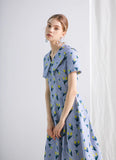 Dodobye Blue Tulip Retro Lapel Short-Sleeved Dress