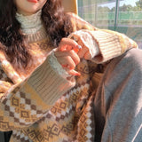 outfit inspo fall Japanese Style Retro Jacquard Rhombus Plaid Loose Pullover Knitted Sweater for Female Students 2024 New Autumn and Winter Wear Lazy Style