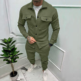 winter outfits men Plus Size Fashion Suit Trendy Men's Autumn Button Suede Casual Jacket Pants 2-Piece Set