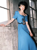Dodobye Blue Square Collar Long Dress
