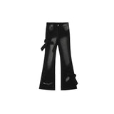 y2k American Style Retro Bow Micro Flared Jeans for Women 2024 New Summer High Waist Mopping Pants Fashion