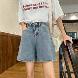 tomboy outfit Simple Korean Style Denim Cropped Pants for Female Students Summer Loose Slimming High Waist Straight Wide Leg Pants Fashionable Ins All-Matching