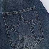 baggy jeans American Retro Patch Denim Design Straight Denim Shorts Men's and Women's Street Sports Casual Cropped Pants