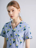 Dodobye Blue Tulip Retro Lapel Short-Sleeved Dress