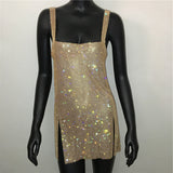 cybergoth dress to impress Fashion Women's Sexy Low Cut Rhinestone Dress Hot Girl Short Skirt Metal Suspender Dress Gown