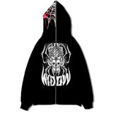 Vintage Sweater Spider Print Full Face Zipper Sweater Spring and Autumn Hoodie Gothic Trendy Men's Coat