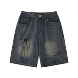 Dodobye 90S Streetwear Dark Washed Old Hand-Painted Spider Letter Denim Shorts Men'S And Women'S Same Fashion Brand Loose Wide-Leg Shorts