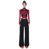 baggy jeans Orange Silk Women's Clothing# American-Style Black Retro Bright Line Embroidered Wide-Leg Jeans Autumn Trendy Loose Mop Pants