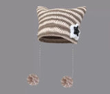 grunge outfits Fur Ball Style Ins Little Devil Striped Knitted Wool Hat Punk Style Cat Ears Cute Pointed Hat Curling Cold Hat