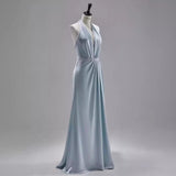 white dress New Chinese Morning Gown Female Bride Wedding Morning Gown High-Grade Sexy Wedding Party Dress Blue Halter Female