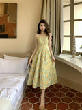 Dodobye-Painting Long Dress Seaside Vacation Beach Dress French Style Vintage Floral Strap Dress Women's Summer