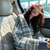 outfit inspo fall Japanese Style Retro Jacquard Rhombus Plaid Loose Pullover Knitted Sweater for Female Students 2024 New Autumn and Winter Wear Lazy Style