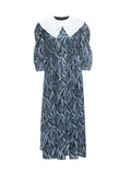 Dodobye Blue Butterfly Embroidered Lapel Dress