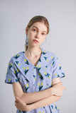 Dodobye Blue Tulip Retro Lapel Short-Sleeved Dress