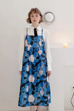 Dodobye Blue Cat And Vase Print Suspender Dress