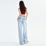 baggy jeans Tencel Jeans for Women 2024 Summer Sweet and Spicy Style New High Waist Loose Straight Mop Casual Wide Leg Pants for Women