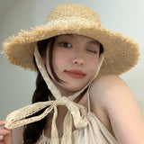 Dodobye Straw Hat Woven Lace Edge Japanese Beach Sun Hat