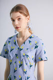 Dodobye Blue Tulip Retro Lapel Short-Sleeved Dress