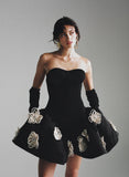 birthday outfits Popular Women's French Hepburn Style Tube Top Pettiskirt Black Flower Bandage Dress New