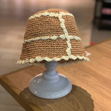 Dodobye Summer Straw Woven Women's Japanese Style Cut Out Big Head Circumference Bucket Hat