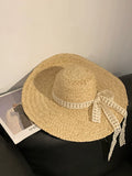 Dodobye Straw Hat Bow Ribbon Women's Summer Beach Lace