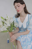 Dodobye Blue And White Watercolor Print Butterfly Collar Dress