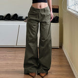 baggy jeans Workwear Style Large Pocket Solid Color Loose Wide Leg Casual Pants Hot Girl Street Low Waist Slimming All-Matching Trousers