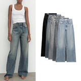 baggy jeans Spring New Retro Distressed Washed Design Sense Niche Straight High Waist Wide Leg Jeans