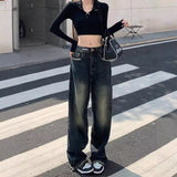 baggy jeans American Retro Straight Jeans Women's High Street Ins High Waist Loose Lazy Drape Slimming Mop Wide Leg Pants