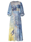 Dodobye Blue Butterfly Print Long Sleeve Dress