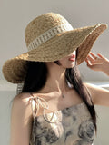 Dodobye Straw Hat Bow Ribbon Women's Summer Beach Lace