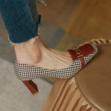 New Year's Square Toe High Heel 40-43 plus Size Low-Cut Metal Fasteners Fashion Single-Layer Shoes for Women