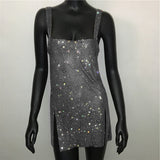 cybergoth dress to impress Fashion Women's Sexy Low Cut Rhinestone Dress Hot Girl Short Skirt Metal Suspender Dress Gown