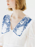Dodobye Blue Rabbit Embroidered Large Lapel Dress