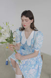 Dodobye Blue And White Watercolor Print Butterfly Collar Dress