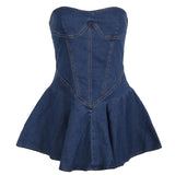 birthday outfits Women's Wrapped Chest Sleeveless Backless Split Stitching Tight Slimming Sexy Characteristic A- line Denim Dress Short Skirt